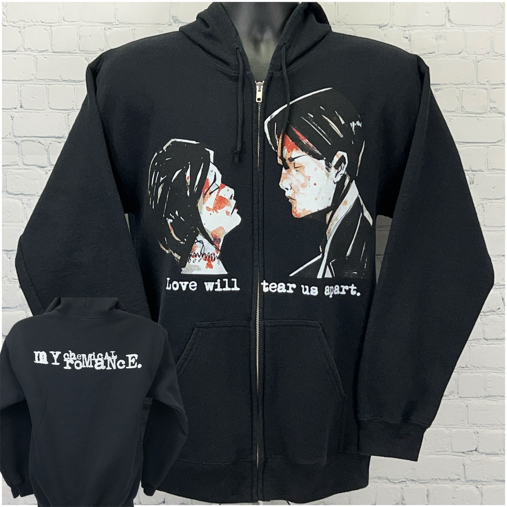 My Chemical Romance M Medium Hoodie Black Love Will Tear Us Apart Three Cheers